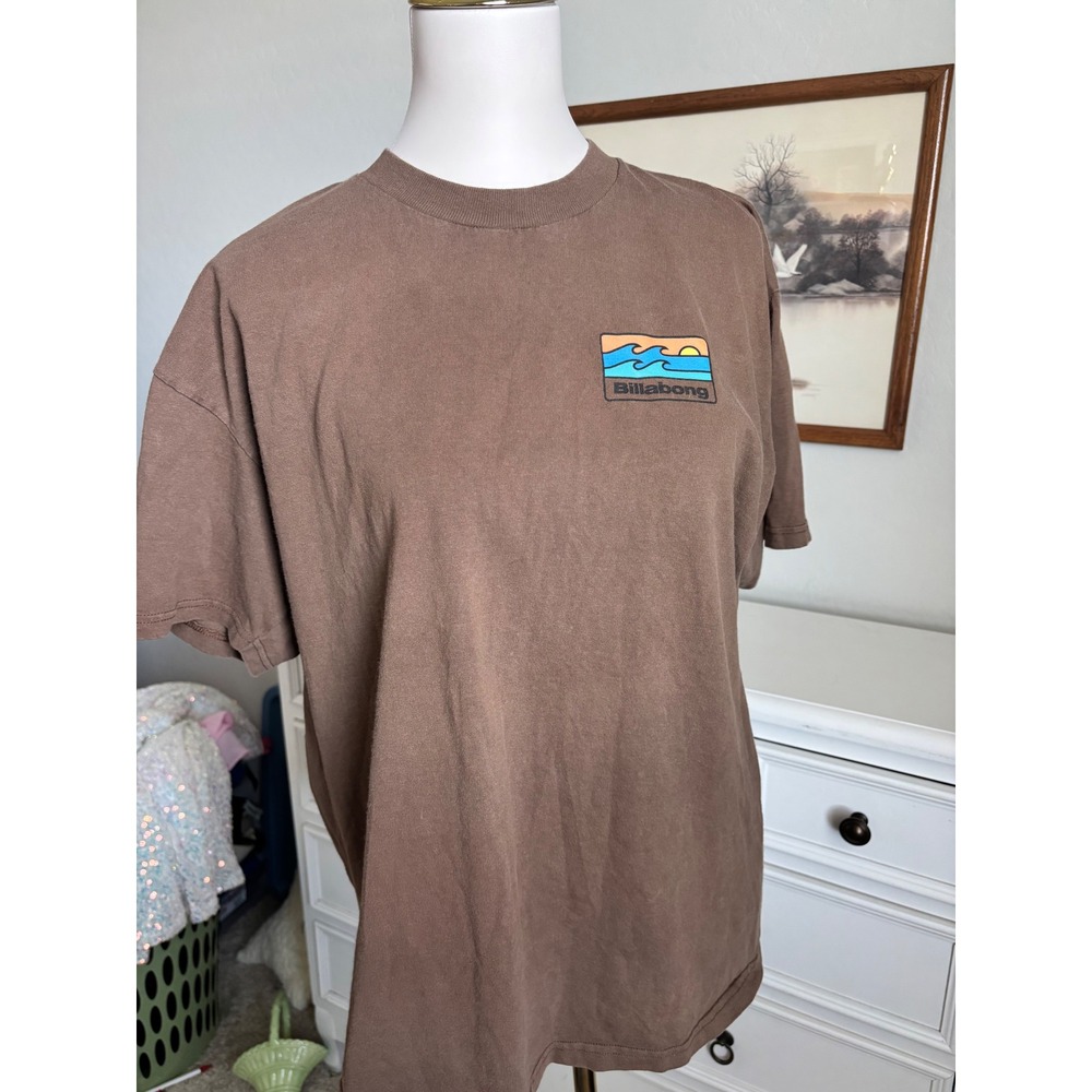 Billabong Graphic T-Shirt Brown Surf Wave Logo Short Sleeve Cotton Mens Large